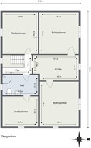 Verkauf Einfamilienhaus mit Scheune in Erlau Grundriss Obergeschoss bemasst